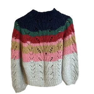 J Crew Point Sur Sweater Women’s Medium Pointelle Knit Crew Neck Color Block